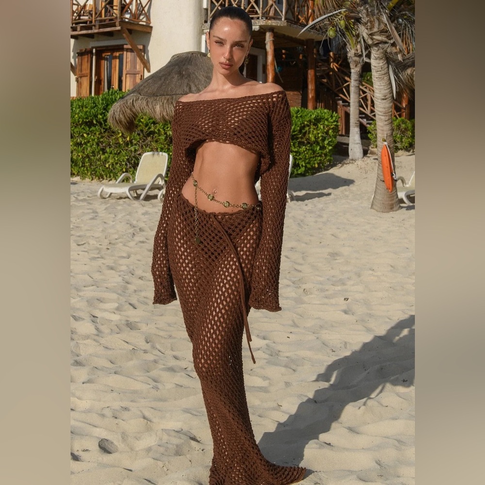 Bananhot Magen Brown Crochet Beach Cover-Up SET